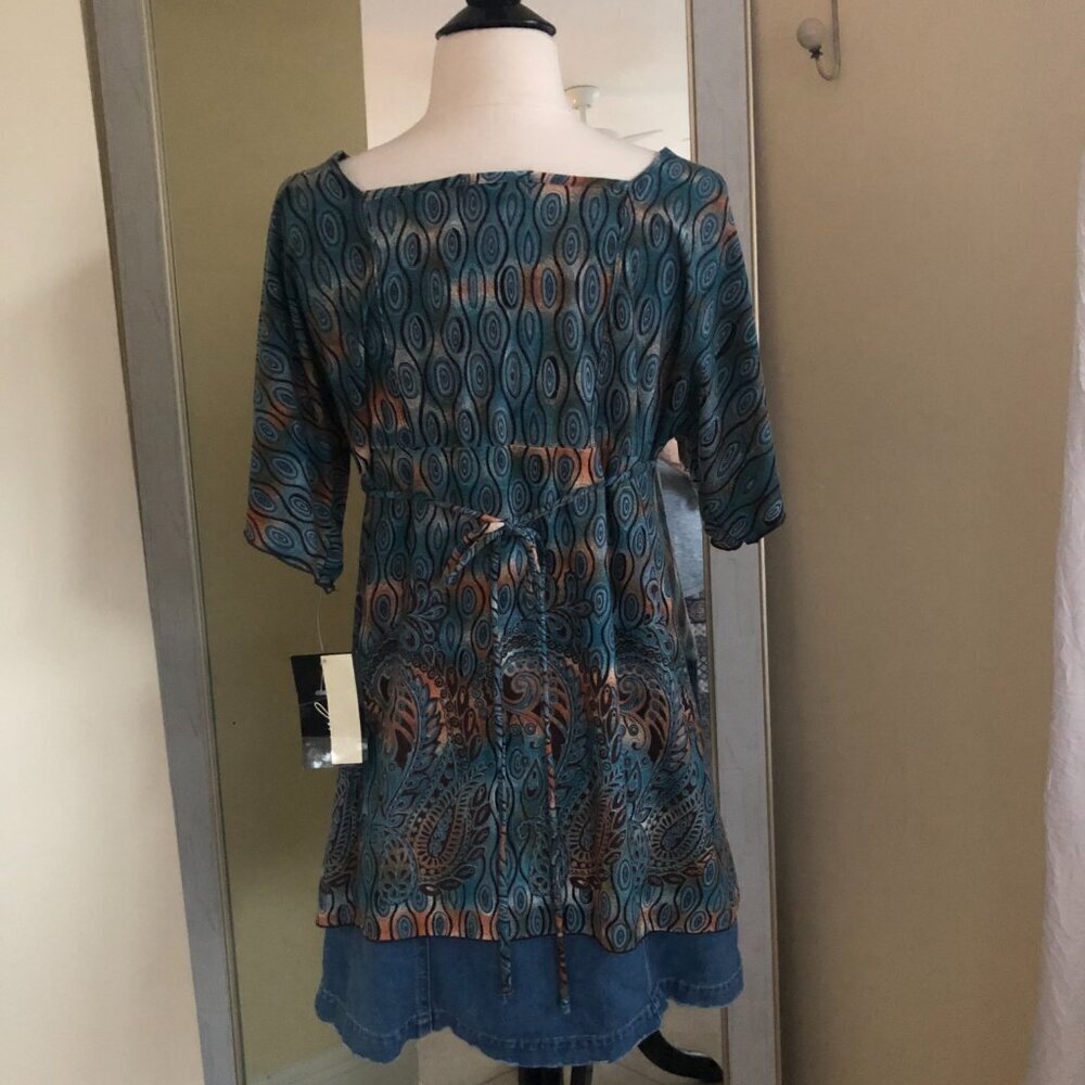 Vintage JTB Y2K Top Medium Babydoll Empire Waist Abstract Paisley Studs Boho NWT - Picture 7 of 12